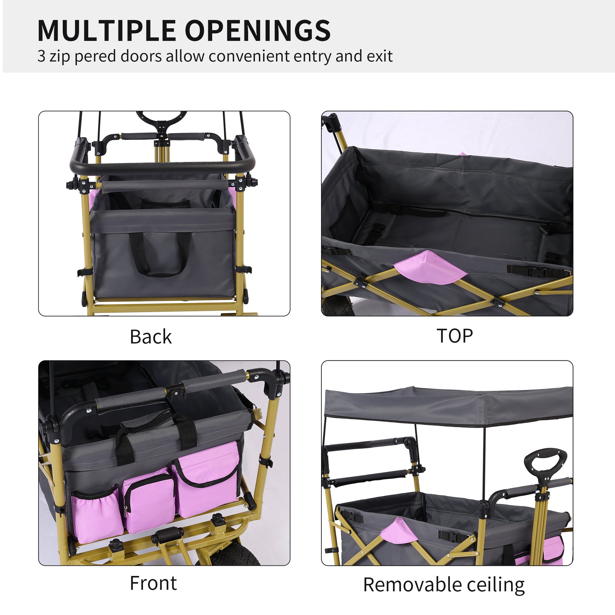 Collapsible Folding Wagon with Removable Canopy, Heavy Duty Foldable Wagon Utility Cart for Garden, Camping, Grocery Cart, Beach Wagon Cart with Wheels and Rear Storage, Camouflage Collapsible Folding Wagon with Removable Canopy, Heavy Duty Foldable Wagon Utility Cart for Garden, Camping, Grocery Cart, Beach Wagon Cart with Wheels and Rear Storage, Camouflage